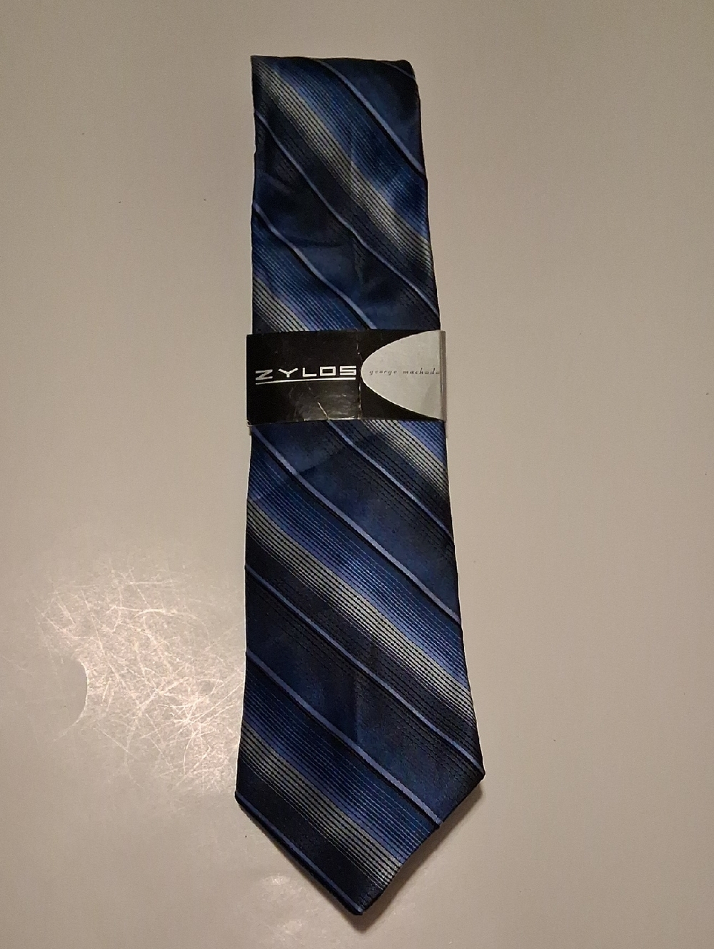 ZYLOS Men's 100% Silk Elegant Tie With Blue Striped Tie. New With Tag